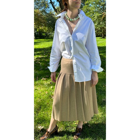 Lauren Manoogian Pleat Skirt Camel Sz 1 Small NWT Pleated Drop Waist Wool Alpaca - Picture 5 of 16